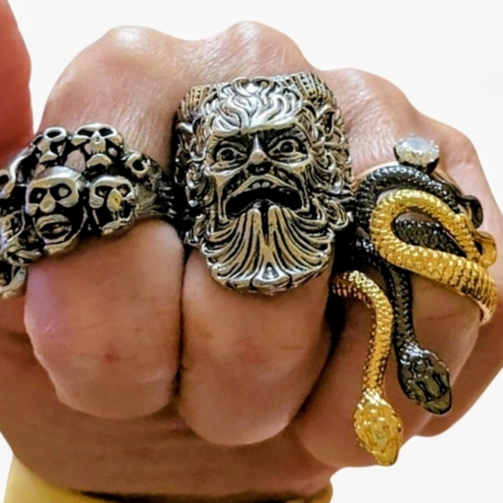 Vintage Rings Bundle Faun/Goat Head, Skulls, Snakes Rare Gifts